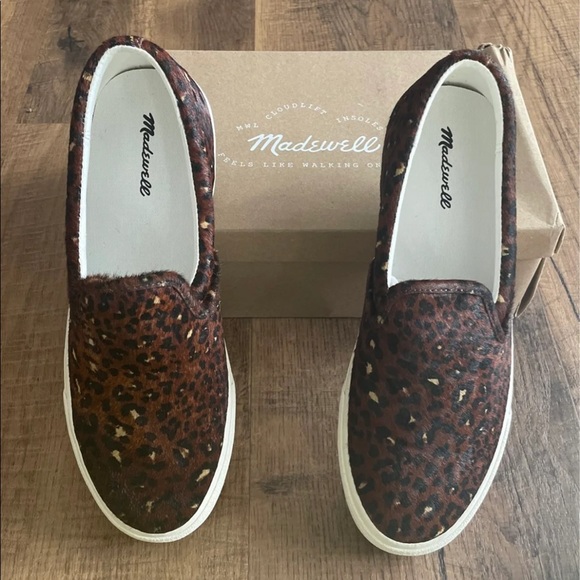 Madewell Woman’s Sidewalk Slip-On Sneakers in mini Leopard Calf Hair New in box - Picture 8 of 10
